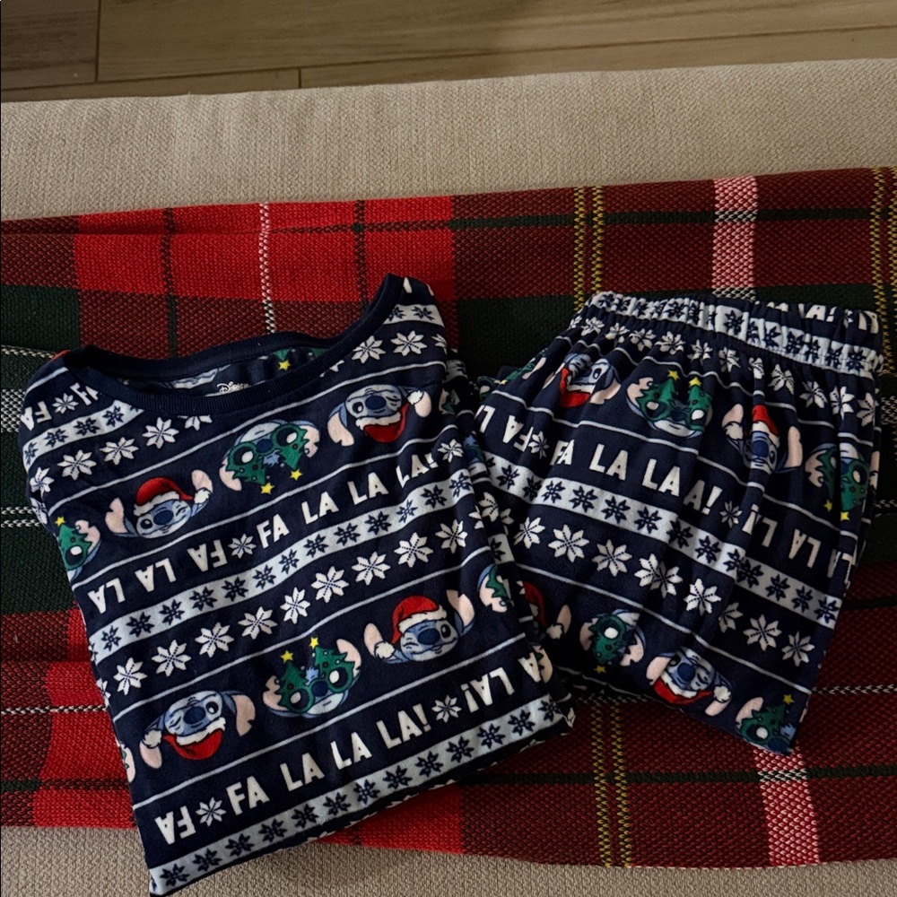 Festive Stitch Women  Pajamas - Navy Blue with Holiday Print